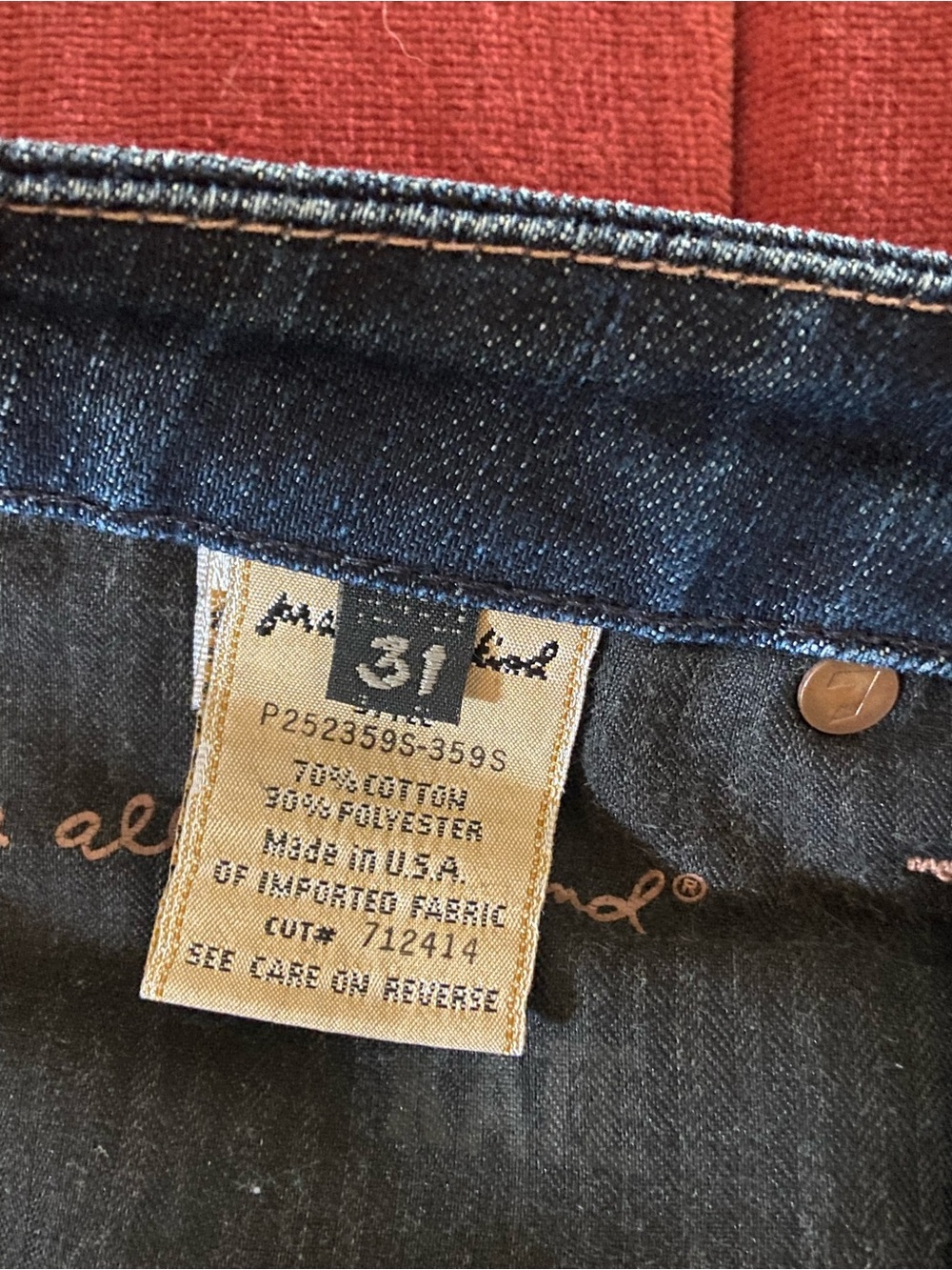 7 For All Mankind Dark Blue Straight Leg Jeans with Contrast Stitching - Picture 5 of 9